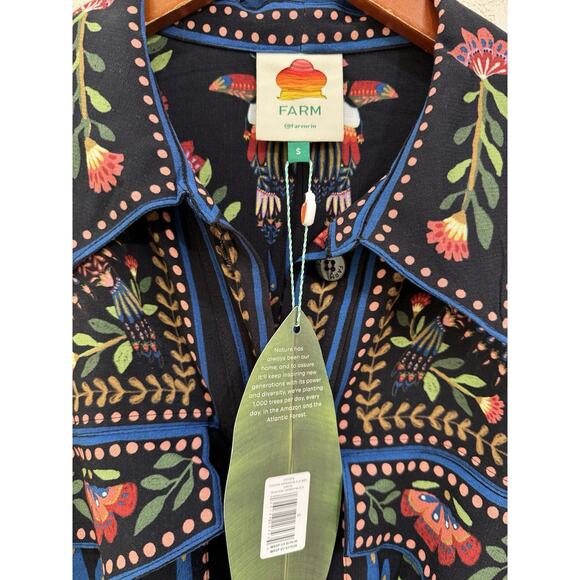 Farm Rio Black Toucan Garden Midi Dress Women's Size S - Picture 4 of 8